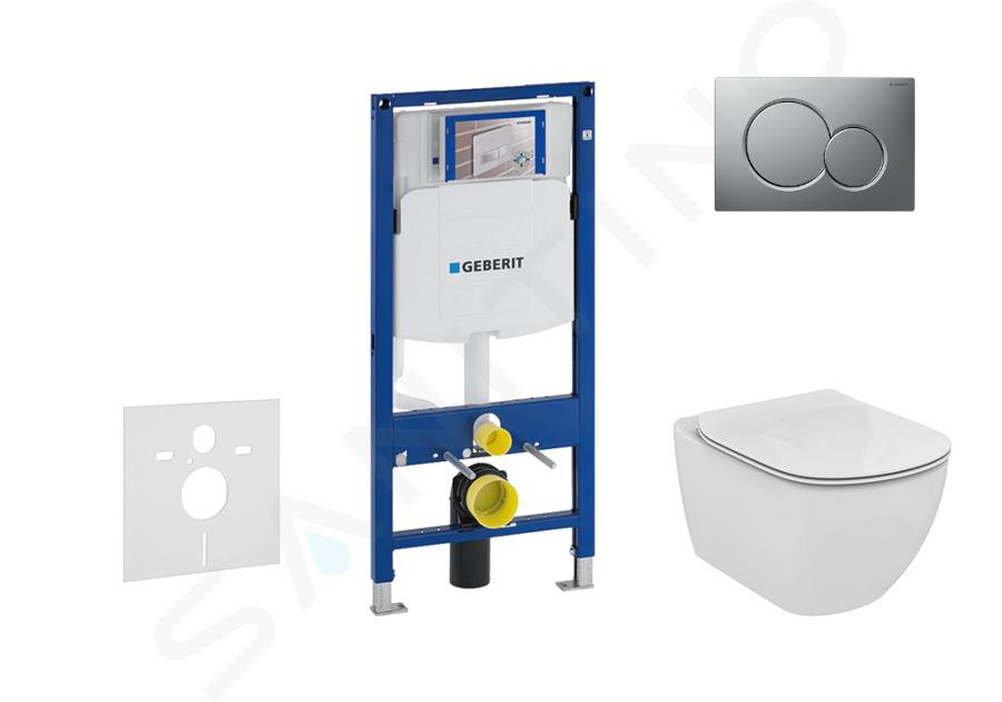 Geberit Duofix - Installationselement für Wand-WC  mit Betätigungsplatte SIGMA01, Chrom matt +  Ideal Standard Tesi - WC und WC Sitz 111.300.00.5 NF3