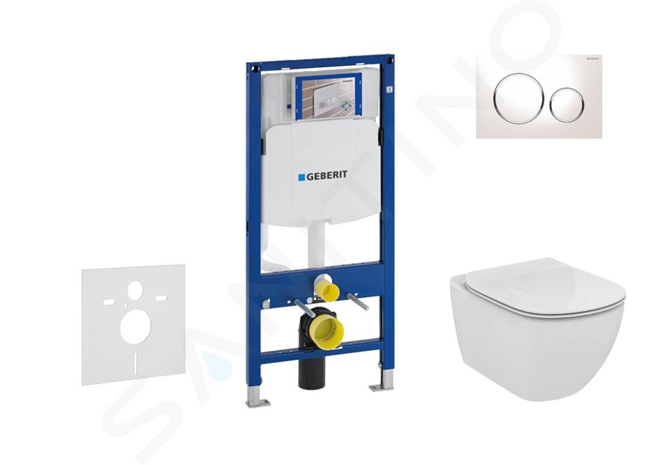 Geberit Duofix - Set de instalare încastrată, vas WC și capac Ideal Standard Tesi, clapetă Sigma20, Aquablade, alb/crom 111.300.00.5 NF4