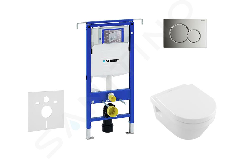 Geberit Duofix - Moduł do WC wiszącego z przyciskiem Sigma01, chrom błyszczący + Villeroy Boch - WC i deska, DirectFlush, SoftClose, CeramicPlus 111.355.00.5 NB2