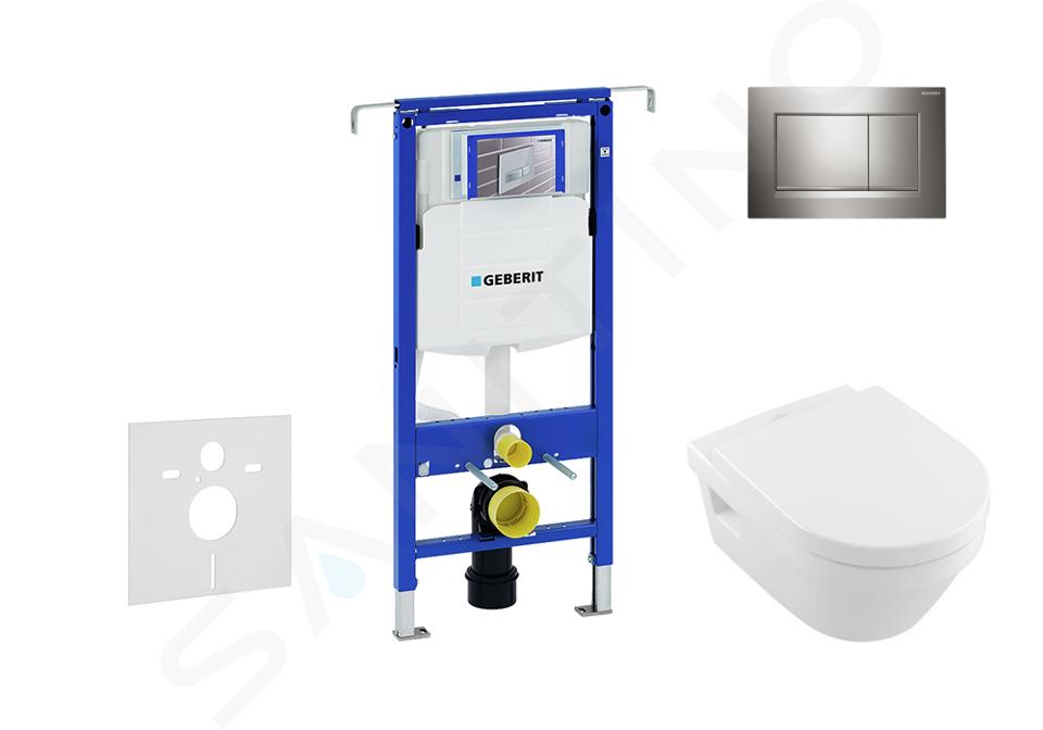 Geberit Duofix - Modul pro závěsné WC s tlačítkem Sigma30, lesklý chrom/chrom mat + Villeroy Boch - WC a sedátko, DirectFlush, SoftClose, CeramicPlus 111.355.00.5 NB6