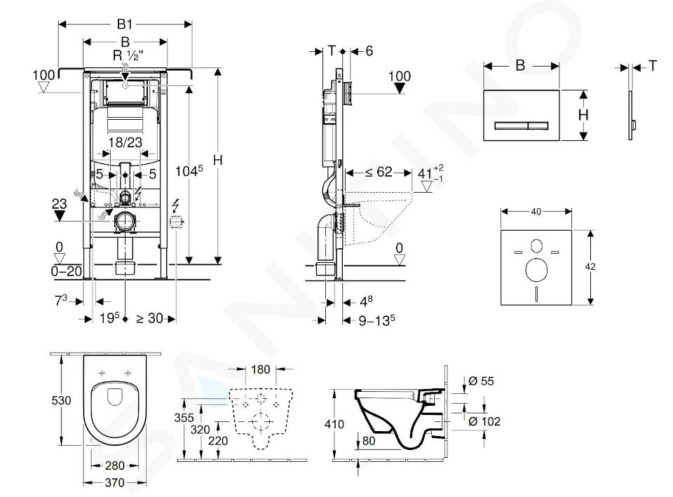 Geberit Duofix - Bâti-support pour WC suspendu avec plaque de déclenchement  Sigma 50, blanc alpin + Villeroy Boch – cuvette et abattant, DirectFlush,  SoftClose, CeramicPlus 111.355.00.5 NB8