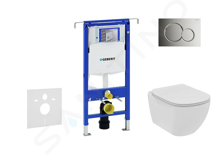 Geberit Duofix - Set de bâti-support, WC suspendu Rimless+ abattant SoftClose Ideal Standard Tesi, plaque de déclenchement Sigma01 chrome brillant 111.355.00.5 NE2