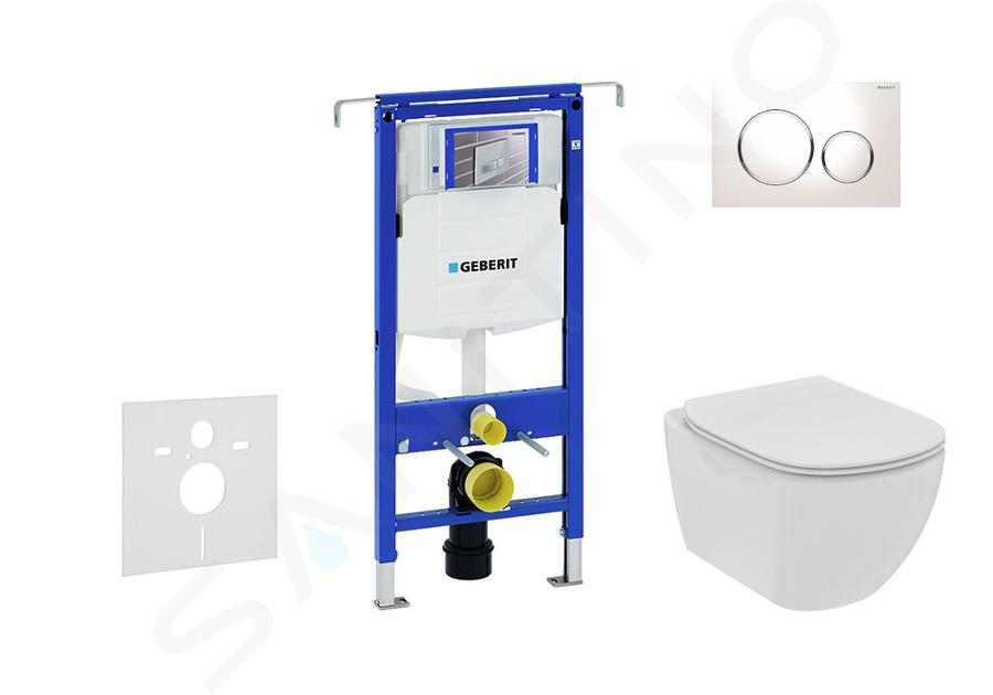 Geberit Duofix - Inbouwreservoir voor hangend toilet met SIGMA20 bedieningsknop, wit/glanzend chroom + Ideal Standard Tesi - hangend toilet en wc-bril, Rimless, SoftClose 111.355.00.5 NE4