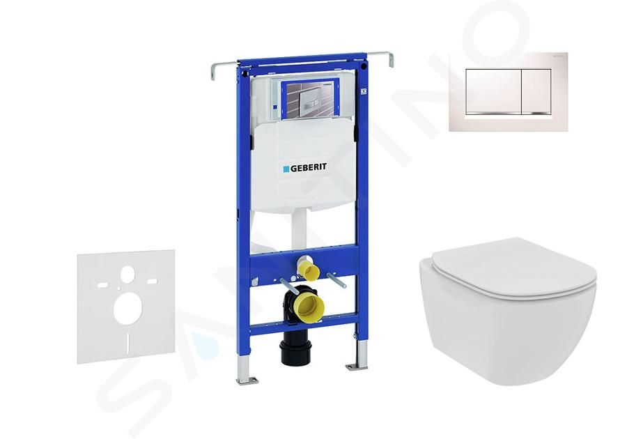 Geberit Duofix - Inbouwreservoir voor hangend toilet met SIGMA30 bedieningsknop, wit/glanzend chroom + Ideal Standard Tesi - hangend toilet en wc-bril, Rimless, SoftClose 111.355.00.5 NE5