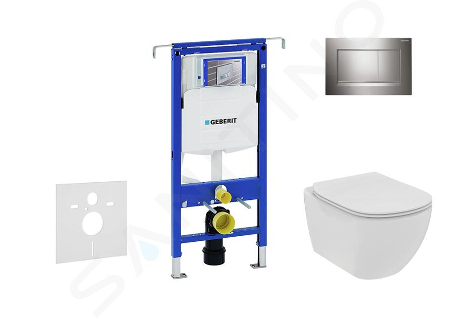 Geberit Duofix - Set de bâti-support, WC suspendu Rimless+ abattant SoftClose Ideal Standard Tesi, plaque de déclenchement Sigma30 chrome brillant/chrome mat 111.355.00.5 NE6