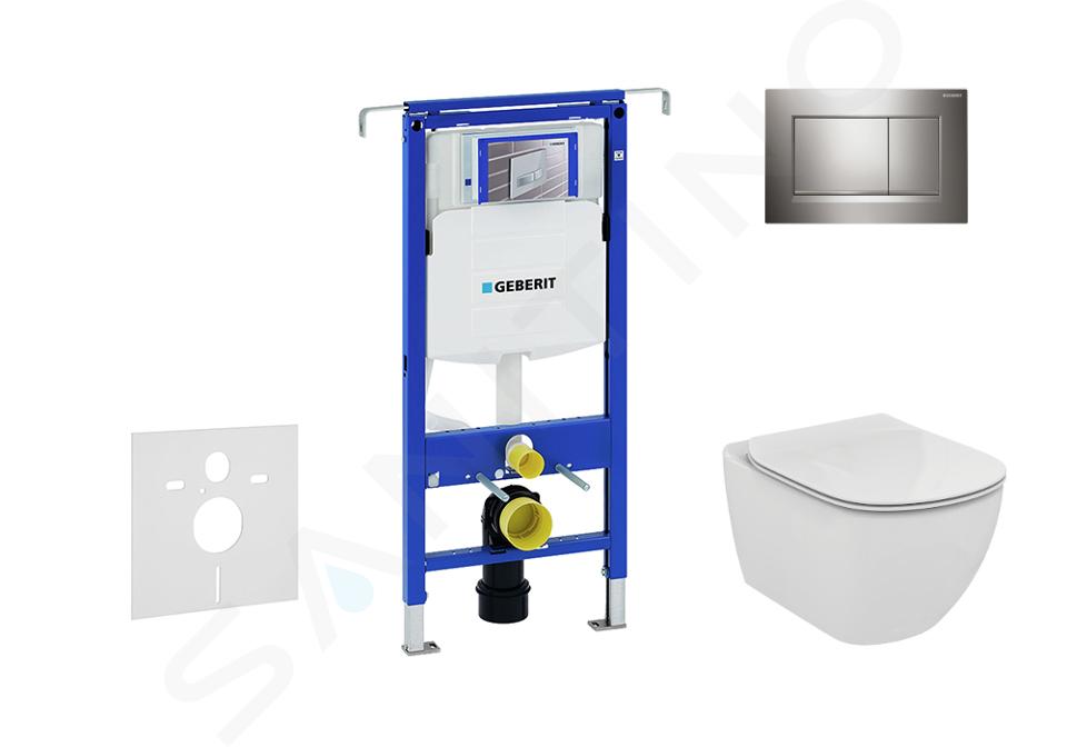 Geberit Duofix - Installationselement für Wand-WC mit Betätigungsplatte SIGMA30, Chrom glänzend/Chrom matt + Ideal Standard Tesi - WC und WC Sitz 111.355.00.5 NF6