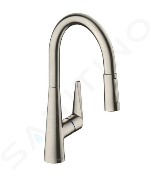 Hansgrohe Talis M51 - Grifo monomando de fregadero 200, con ducha extraíble, aspecto de acero inoxidable 72813800