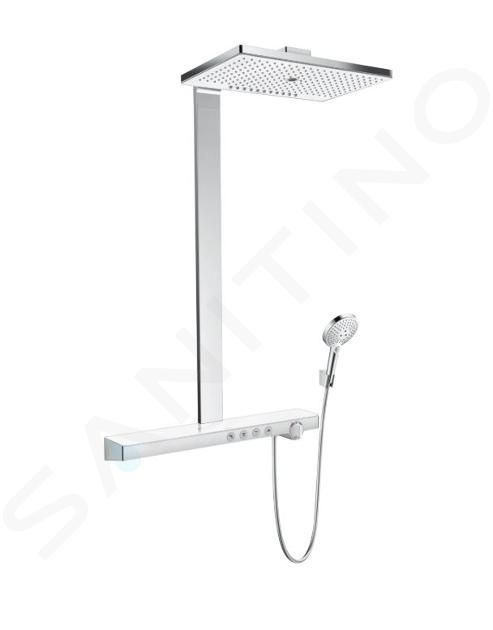 Hansgrohe Rainmaker Select - Duschsäule Showerpipe 460 mit Thermostatbatterie, 3 Strahlen, EcoSmart 9 l/min, weiß / verchromt 27029400