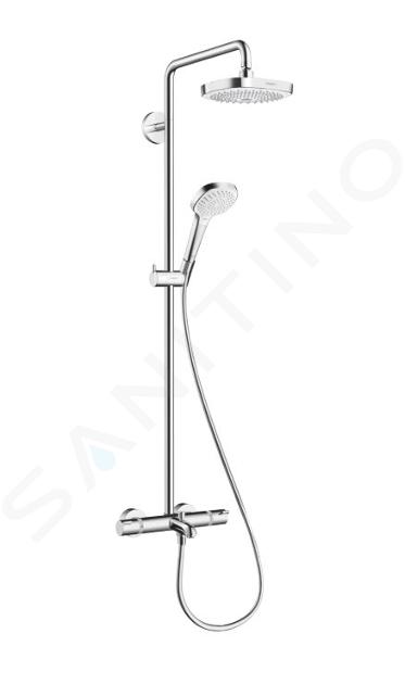 Hansgrohe Croma Select E - Grifo de bañera termostático Showerpipe 180 con accesorios, 2 chorros, blanco/cromo 27352400