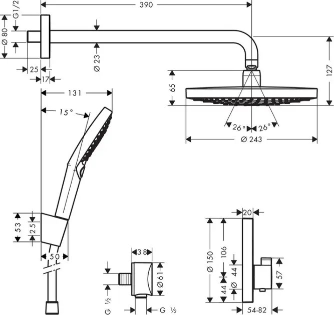 hansgrohe Combinación de ducha: Raindance Select S, Set de ducha empotrado  con termostato ShowerSelect S, ref. 27297000