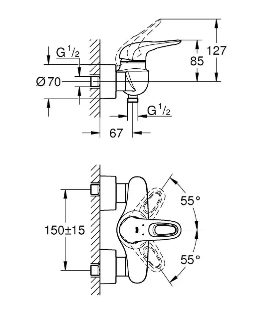 Grohe Eurostyle Opbouw douchekraan, chroom 33590003 Sanitino.nl
