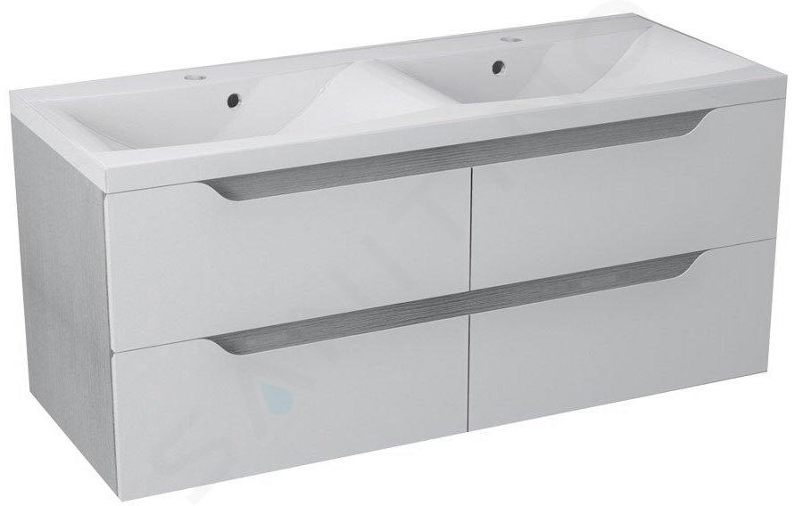 Sapho Wave II - Meuble double-lavabo 1200x500x480 mm, blanc/chêne argenté WA122