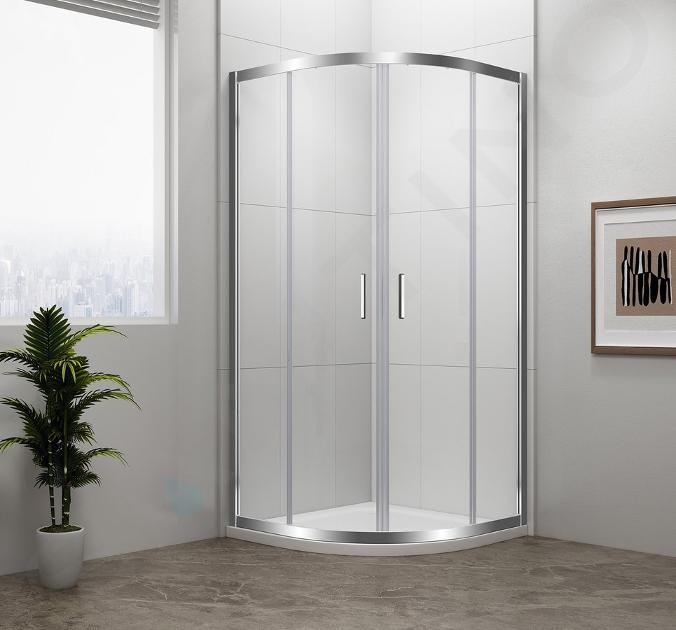 Polysan Easy Line - Mampara de ducha de cuarto de círculo 80x80 cm, aluminio/cristal transparente EL2515