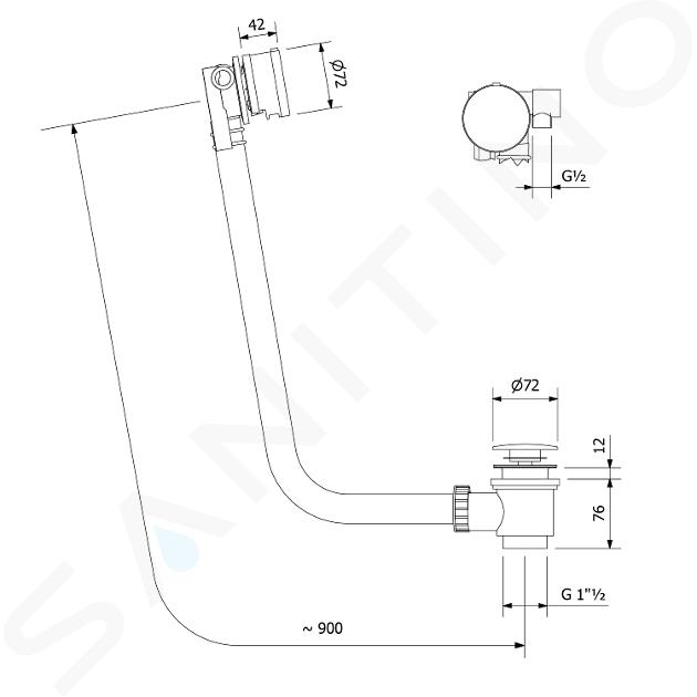 Polysan Accessori - Sistema di scarico e troppopieno con erogazione per  vasca da bagno con bowden, lunghezza 575 mm, cromo 71684