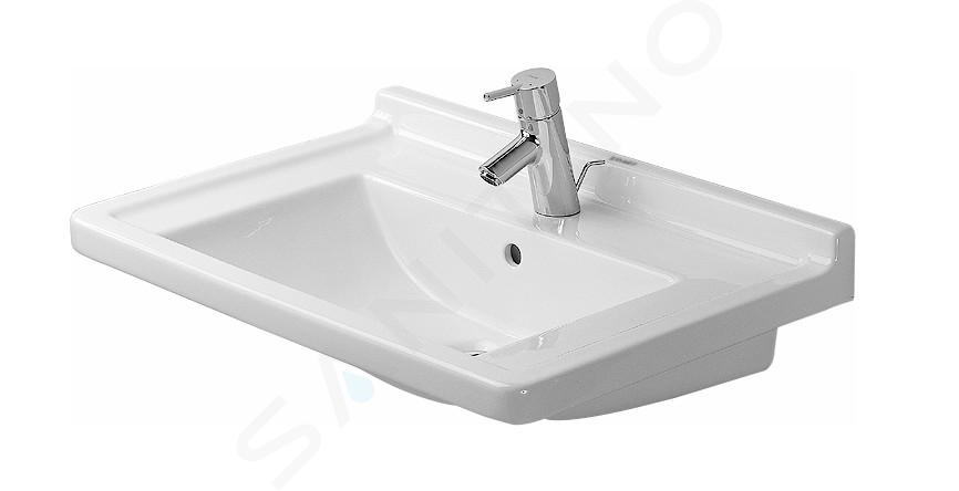 Duravit Starck 3 - Umývadlo, 700x490 mm, s prepadom, s otvorom na batériu, biela 0304700000