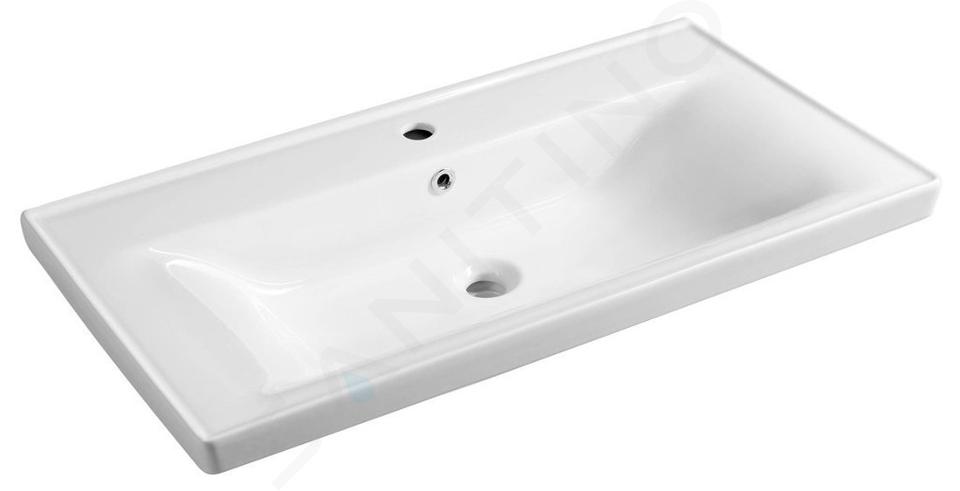 Aqualine Sava - Mueble lavabo 90x46 cm, con rebosadero, agujero para grifo, blanco 2090