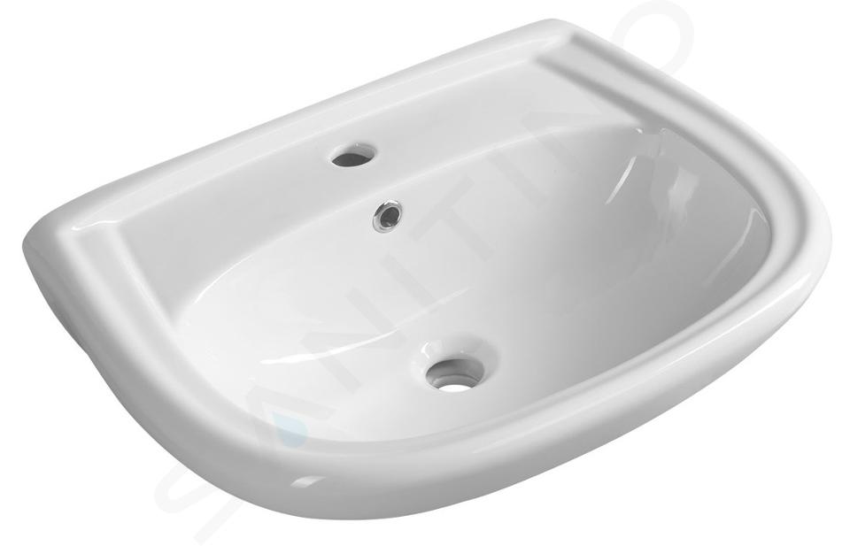 Aqualine Cerámica - Lavabo 560x440 mm, con rebosadero, orificio para grifo, blanco 17561