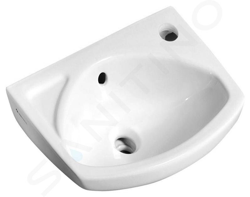 Aqualine Small - Lavamanos 350x280 mm, con 1 orificio para grifo a la derecha, blanco 91351