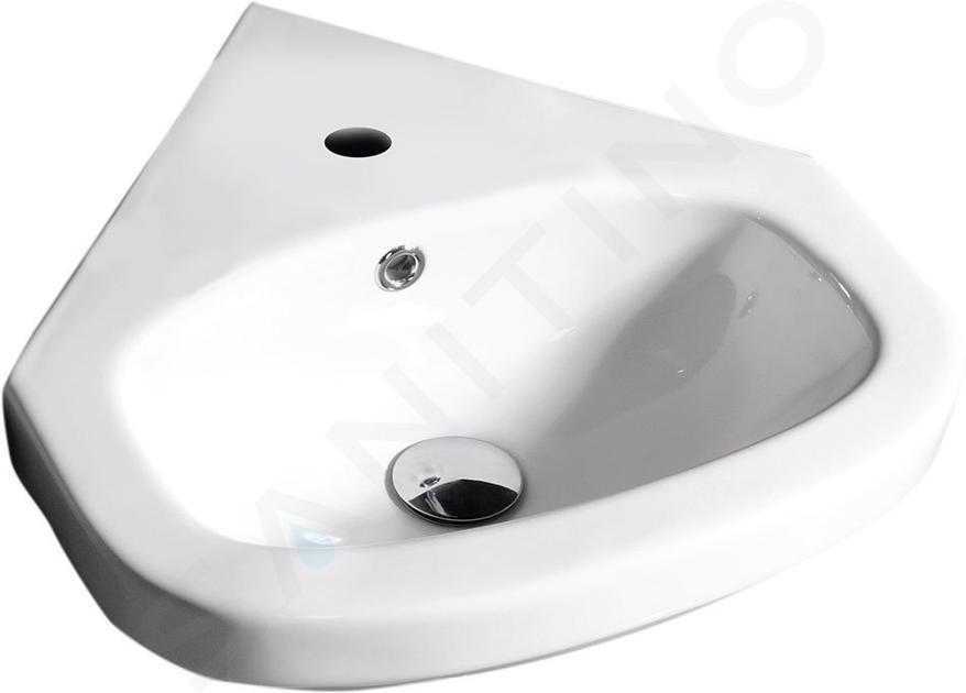 Aqualine Vitroya - Lavabo d'angle 460x460 mm, avec trop-plein, trou pour robinet, blanc VT145