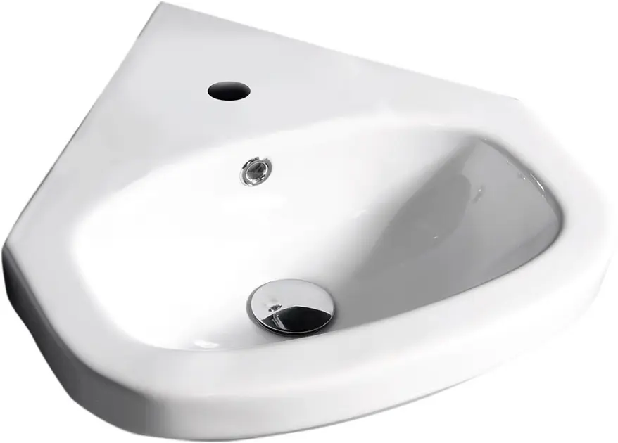 Aqualine Vitroya - Hoekwastafel 46x46 cm, met overloop, kraangat, wit VT145