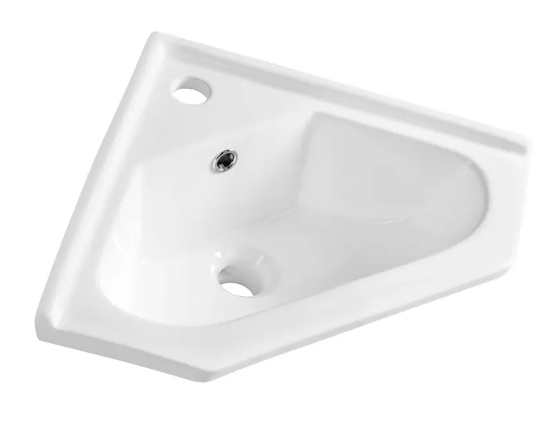 Aqualine - Hjørnehåndvask 41x18x41 cm, med overløb, hanehul, hvid 1601-40