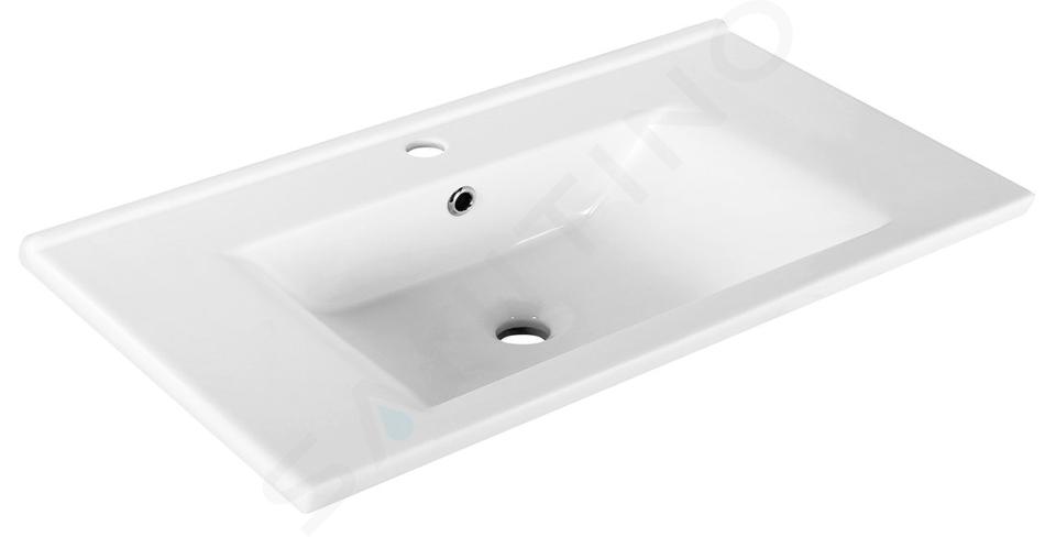 Aqualine Zuno - Lavabo 750x450 mm, avec trop-plein, trou pour robinet, blanc 9075