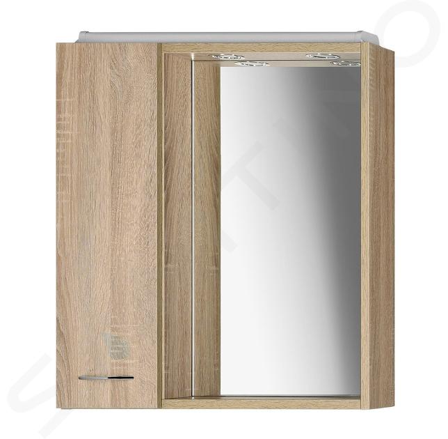 Aqualine Keramia Fresh - Galérka s LED osvetlením, 60x60x14 cm, ľavá, dub platin 45027