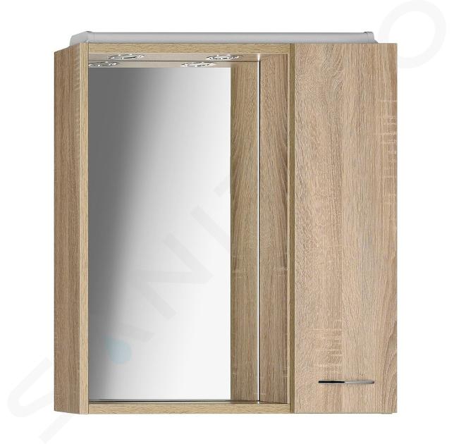 Aqualine Keramia Fresh - Armoire de toilette avec éclairage LED, 600x600x140 mm, droite, chêne platine 45028