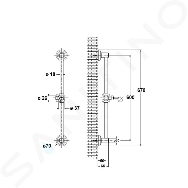 Sapho Reitano Rubinetteria Antea - Barre de douche avec support, 570 mm,  chrome SAL0031