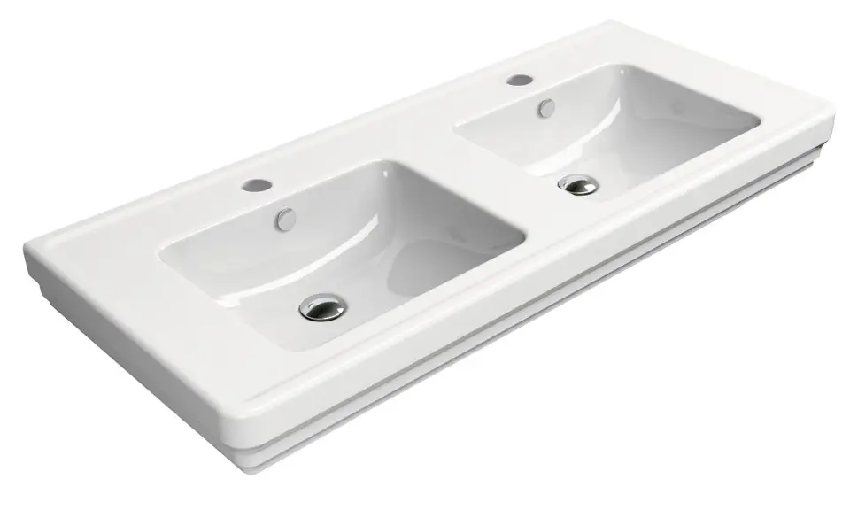 Sapho GSI Classic - Dobbelt håndvask 125x54 cm, 2 hanehuller, ExtraGlaze, hvid 8725111
