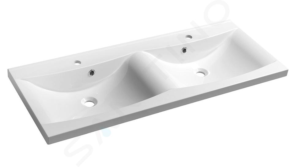 Sapho Lucia - Lavabo double 1200x500 mm, marbre coulé, blanc 50122