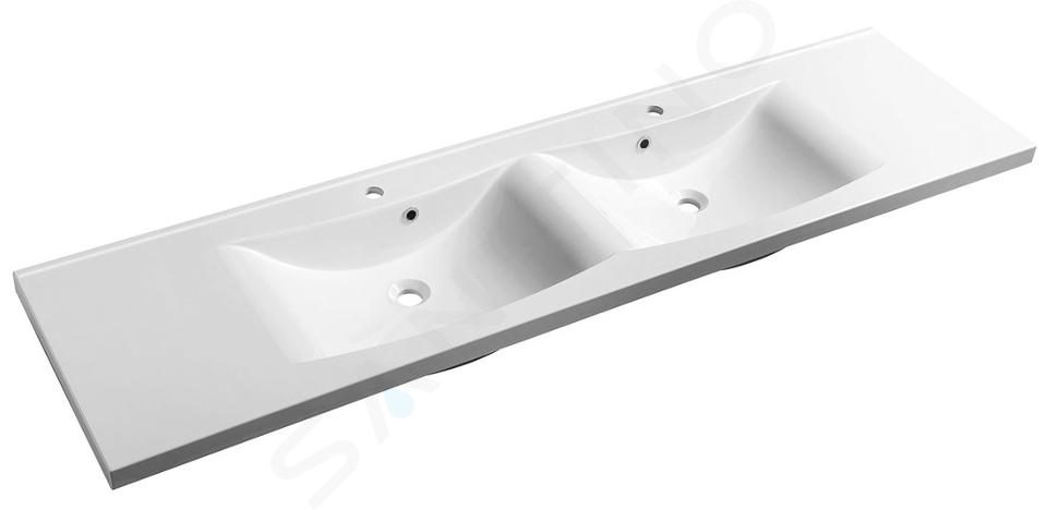 Sapho Lucia - Dubbele wastafel 180x48 cm, met 2 kraangaten, wit 50184