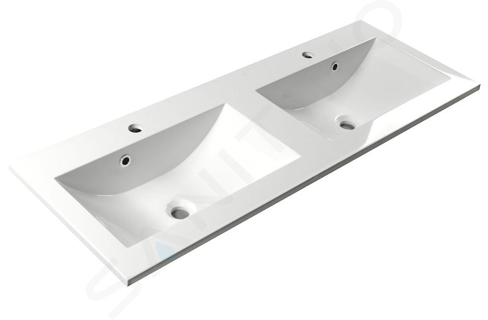 Sapho Yukon - Lavabo doble sobre encimera, 1200x450 mm, con 2 orificios para grifos, blanco YU120