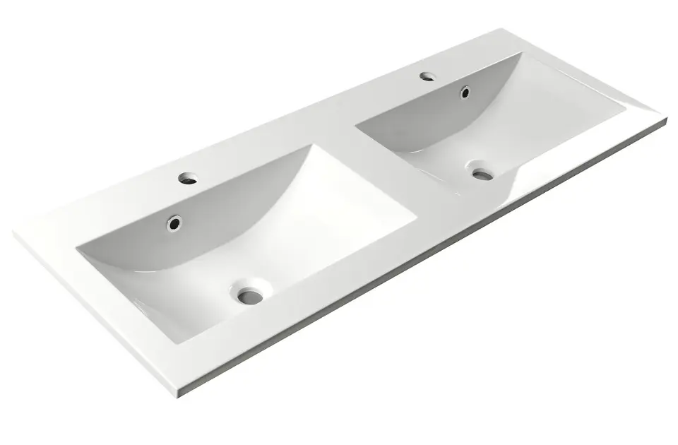 Sapho Yukon - Dubbele opbouw wastafel 120x45 cm, 2 kraangaten, wit YU120