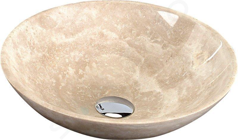 Sapho Blok - Vasque en pierre de 40 cm de diamètre, travertin beige poli 2401-01