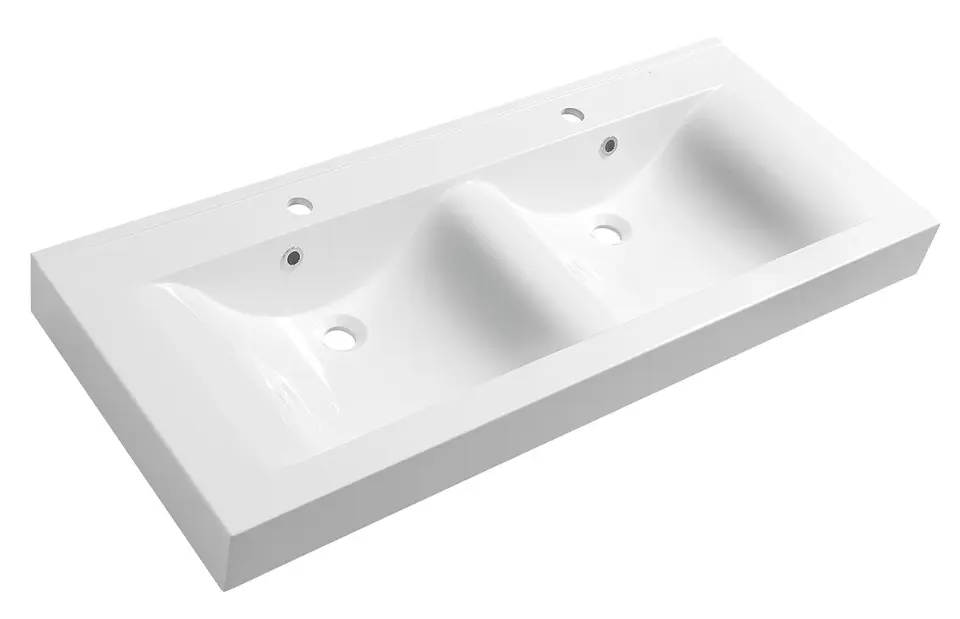 Sapho - Dubbele wastafel 120x50 cm, met 2 overloop, met kraangaten, wit 68121