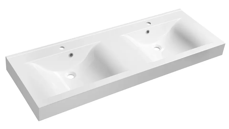 Sapho Nadja - Dubbele wastafel 140x50 cm, met overloop, met kraangaten, wit 68141