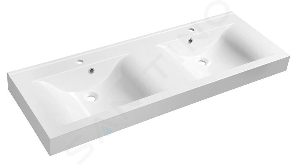 Sapho Nadja - Lavabo double 1400x500 mm, avec trop-plein, trous pour robinetterie, blanc 68141