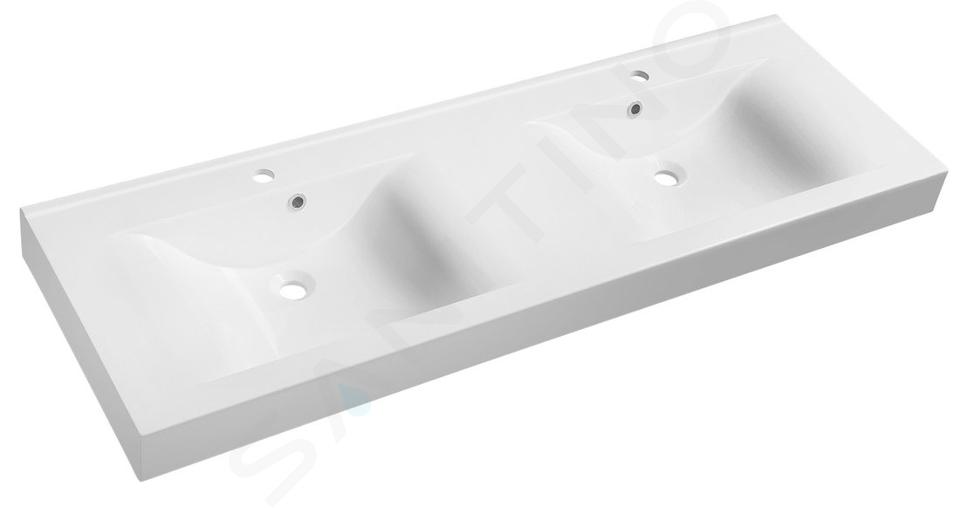 Sapho Nadja - Dubbele wastafel 150x50 cm, met overloop, met kraangaten, wit 68154