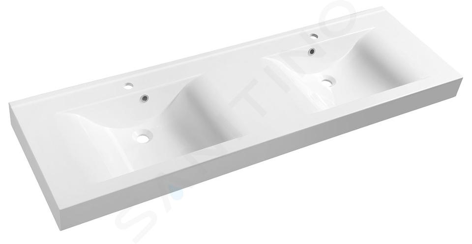 Sapho Nadja - Lavabo doppio 1600x500 mm, con troppopieno, fori per miscelatore, bianco 68164