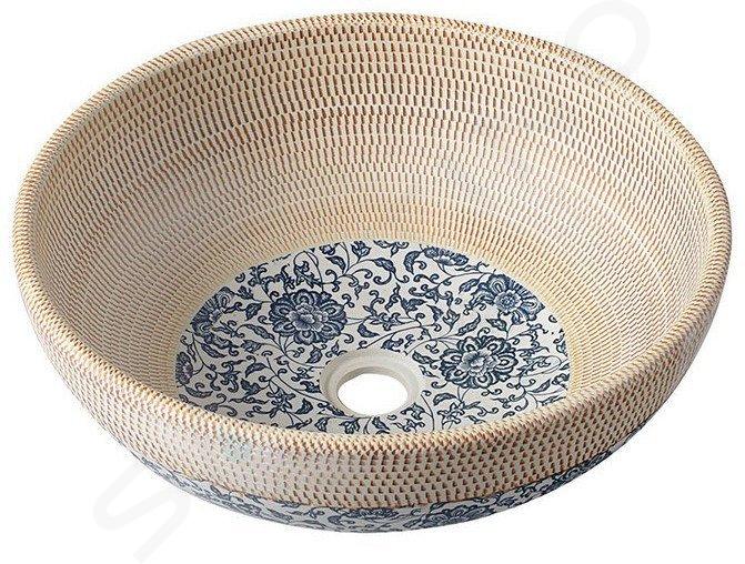 Sapho Priori - Waskom, 420 mm, zonder overloop, beige met blauw design PI011