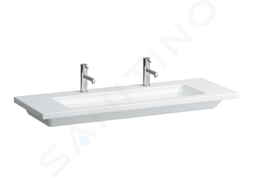 Laufen Living - Mueble fregadero doble, 1300x480 mm, con 2 agujeros para grifo, blanco H8164360001071