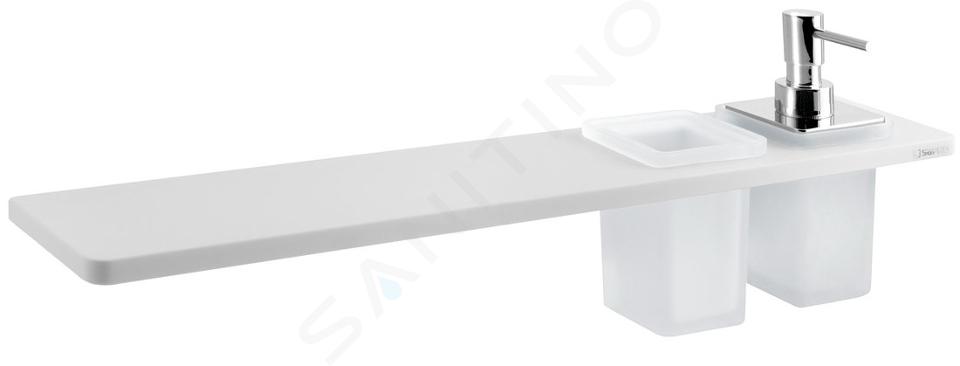 Sapho Abeline - Mensola con dispenser e bicchieri, 50 cm, bianco opaco/cromo AE502-0101-02