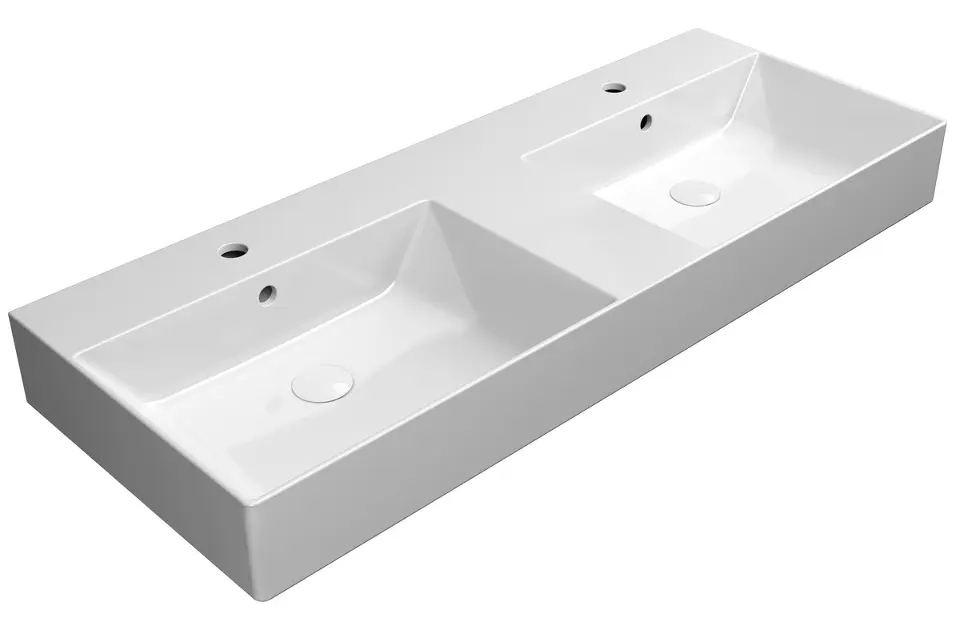 Sapho GSI Kube X - Двойна мивка 120х47 см, с преливник, 2 отвора за смесител, ExtraGlaze, бяла 9425111