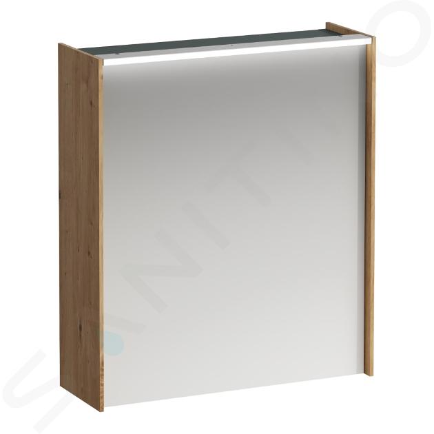 Laufen Lani - Spiegelkast met LED-verlichting, 71x62x21 cm, 1 deur, scharnieren links, eiken H4037311122671