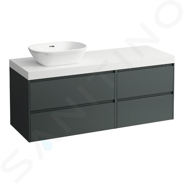 Laufen Lani - Meuble sous-lavabo, 58x137x49 cm, 4 tiroirs, découpe à gauche, gris/blanc H4045821122661