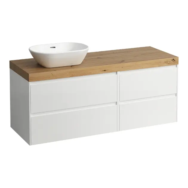 Laufen Lani - Meuble sous-lavabo, 58x137x49 cm, 4 tiroirs, découpe à gauche, blanc mat/chêne H4065821122601