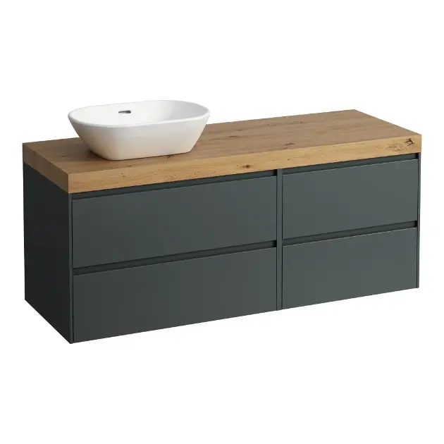 Laufen Lani - Meuble sous-lavabo, 58x137x49 cm, 4 tiroirs, découpe à gauche, gris/chêne H4065821122661