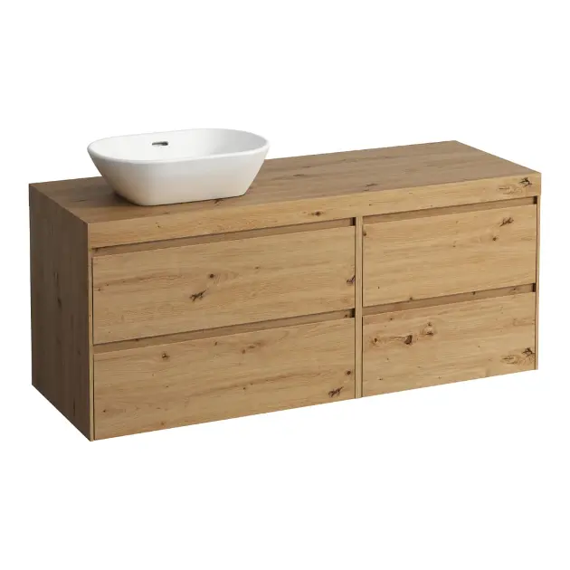 Laufen Lani - Meuble sous-lavabo, 58x137x49 cm, 4 tiroirs, découpe à gauche, chêne H4065821122671