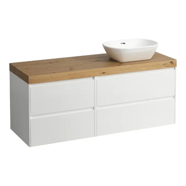 Laufen Lani - Meuble sous-lavabo, 58x137x49 cm, 4 tiroirs, découpe à droite, blanc mat/chêne H4065831122601